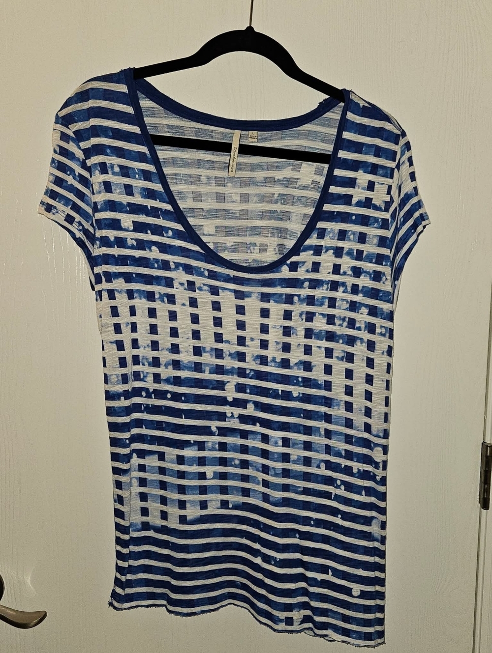 Calvin Klein Jeans Blue and White Striped Scoop Neck Tee